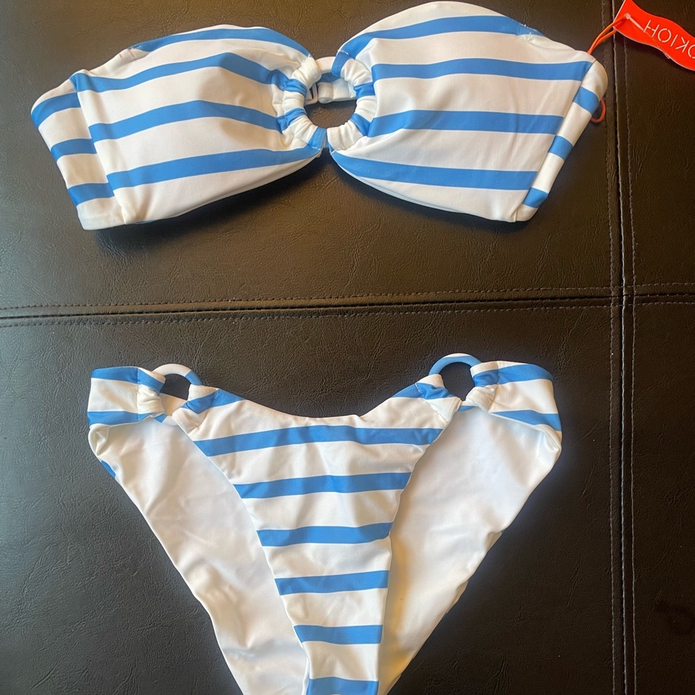 NWT ookioh urban outfitters stripe blue white bikini xs s